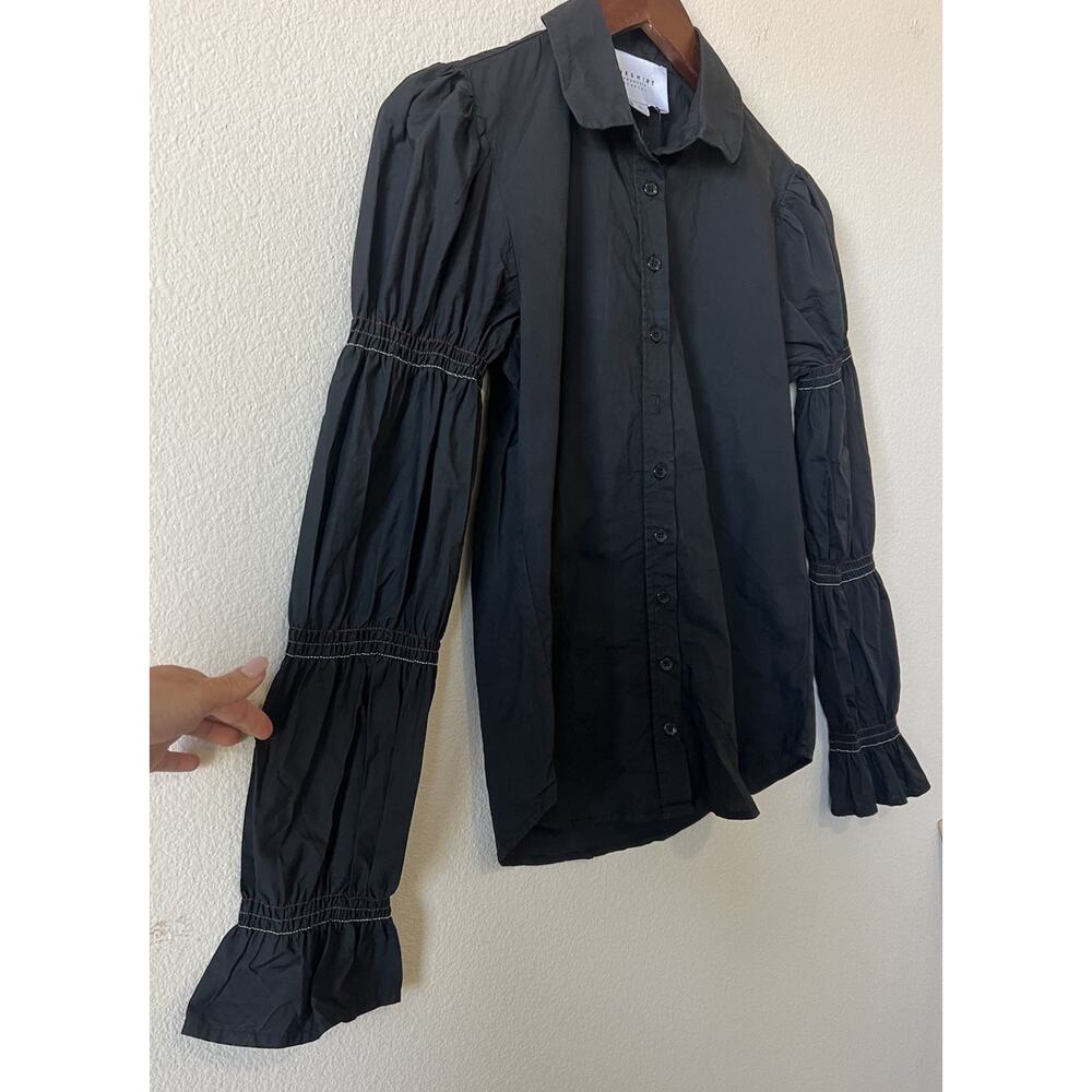 Modern Minimalist Black Puff Sleeve Button Down Shirt The Shirt S Cotton - Picture 7 of 8